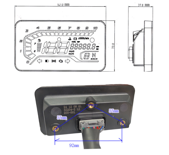 AK125 Motorcycle Digital Gauge Cluster - Flat Panel Auto-Dimming Replacement Odometer & Trip Meter