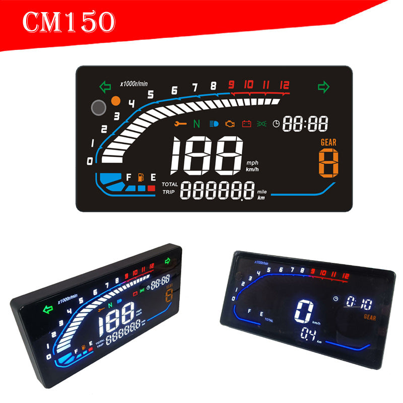 CM150 Flat-Panel Digital Motorcycle Gauge - Programmable LCD Dashboard with Auto-Dimming & Clock | South America Hot Seller