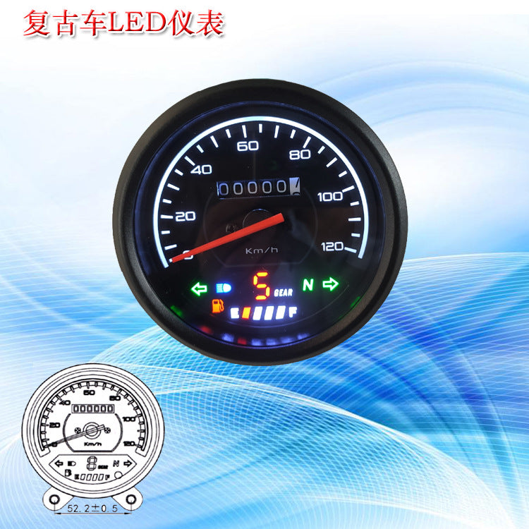 Classic Round Gauge w/ LED Backlit - Gear & Fuel Display for South American Retro Bikes | Dropship