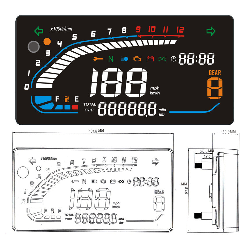 CM150 Flat-Panel Digital Motorcycle Gauge - Programmable LCD Dashboard with Auto-Dimming & Clock | South America Hot Seller