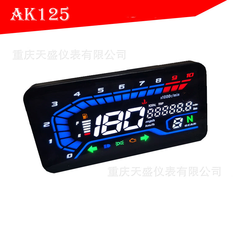 AK125 Motorcycle Digital Gauge Cluster - Flat Panel Auto-Dimming Replacement Odometer & Trip Meter